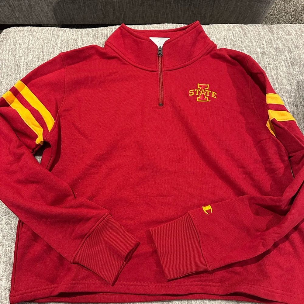 Champion Women’s Red and Yellow Zip-Up Sweater